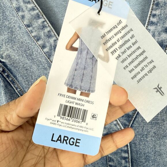 Frye Ladies Denim Mini Dress Size Large Light Wash Sleeveless NEW - Picture 15 of 16